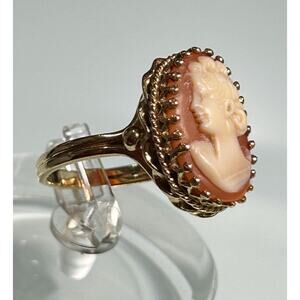 Antique 14k solid yellow gold hand carved cement shell art deco cluster ring